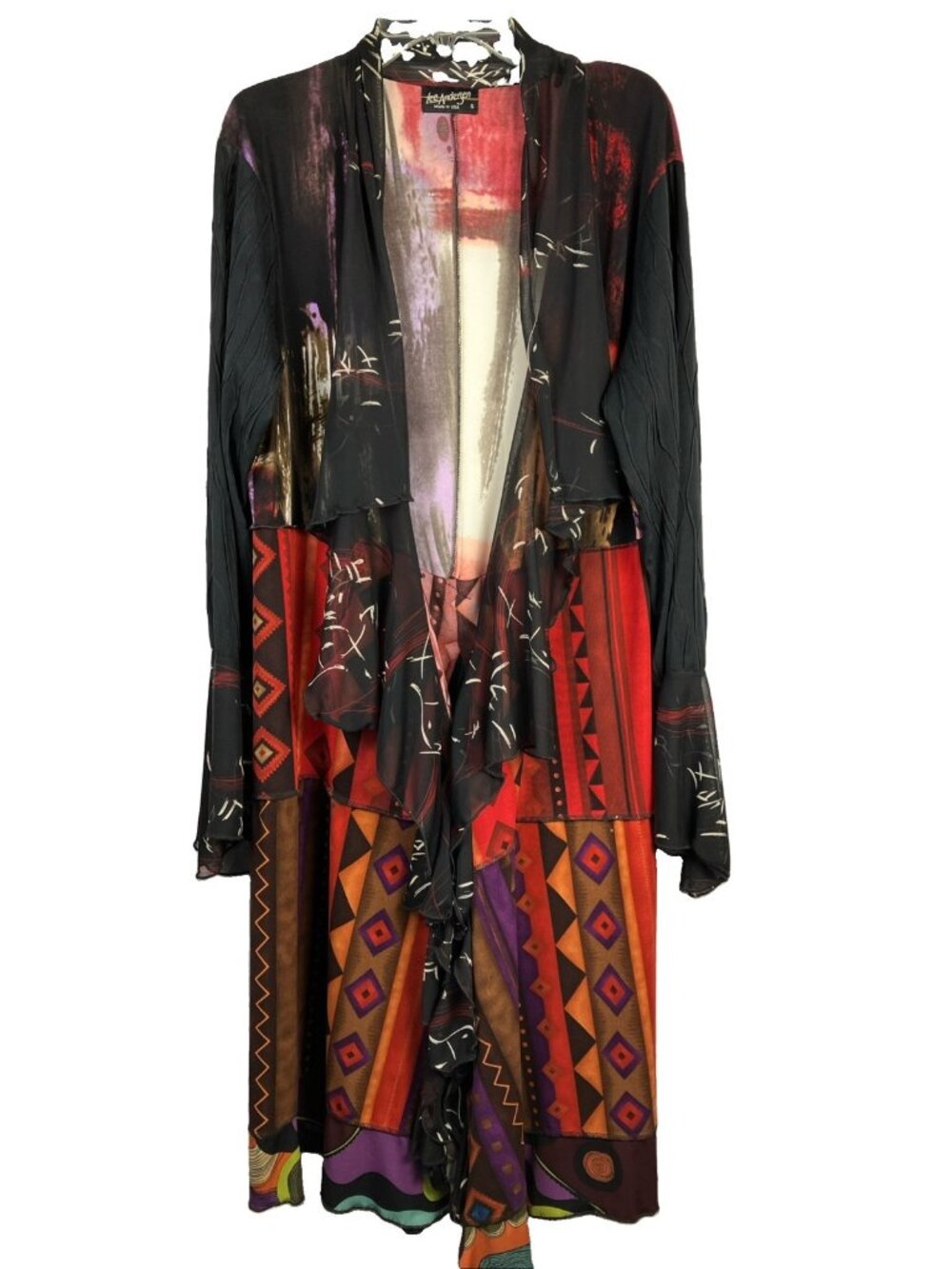 S Lee Andersen Patchwork Ruffle Duster Lagenlook Ethnic Print